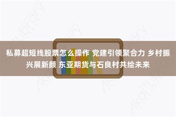 私募超短线股票怎么操作 党建引领聚合力 乡村振兴展新颜 东亚期货与石良村共绘未来